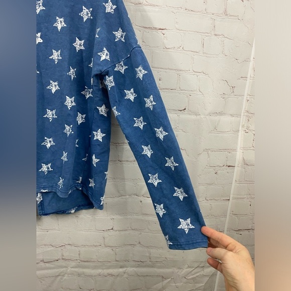 Poof Sweatshirt Womens Size Small Blue White Stars Long Sleeve Split Open Back - Picture 5 of 11